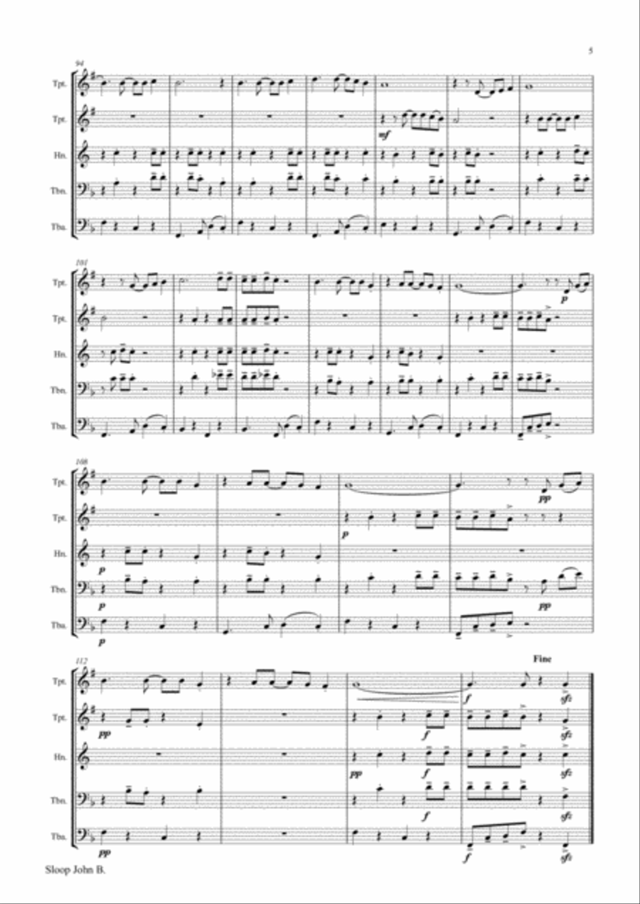Sloop John B. - Caribian Folk Song - Brass Quintet Brass Quintet scores gallery preview page 5