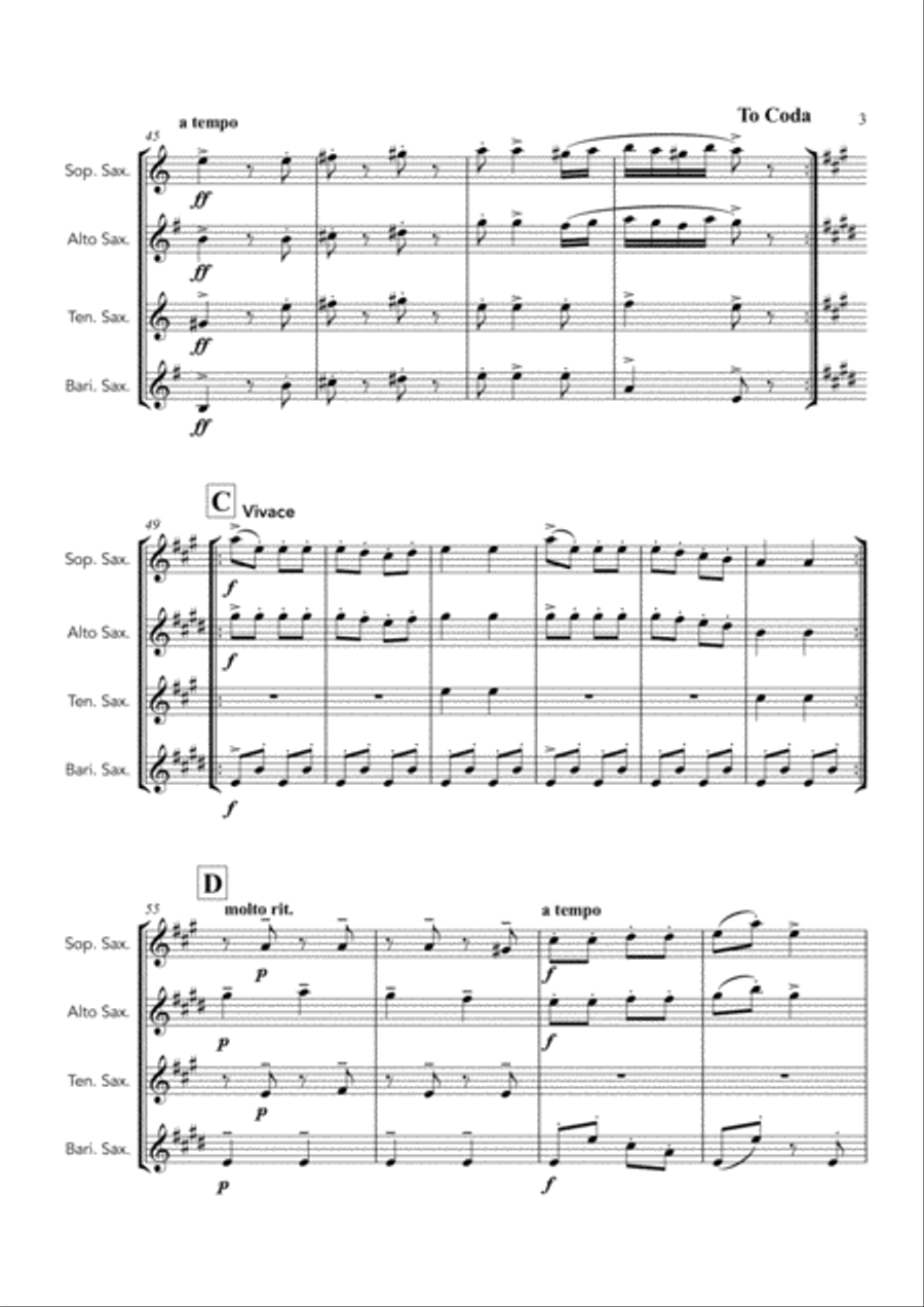 Hungarian Dance No. 5, Brahms - SATB saxophone quartet Saxophone Quartet scores gallery preview page 3