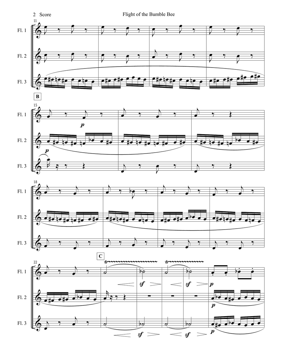 Flight of the Bumble Bee for flute trio Flute Trio scores gallery preview page 3