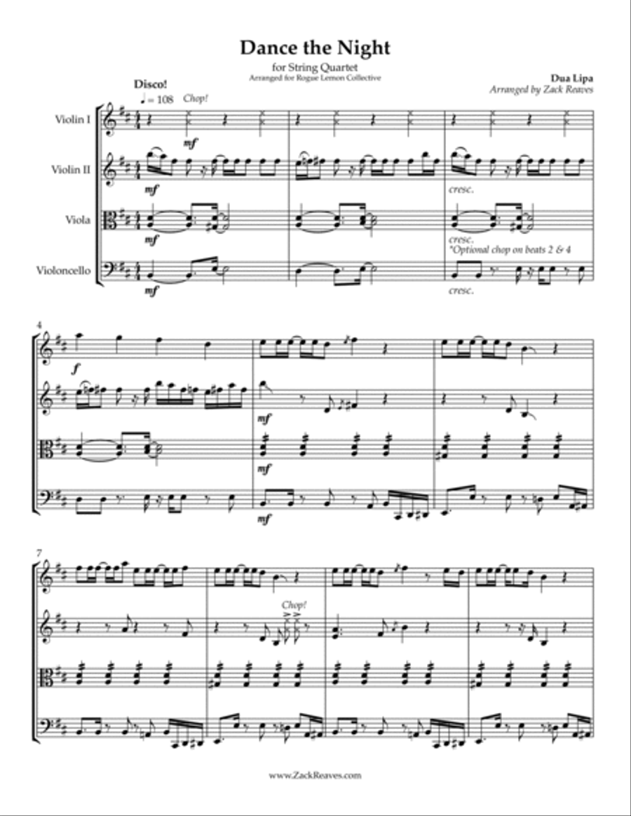 Dance The Night String Quartet scores gallery preview page 2