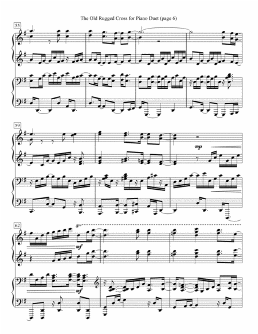The Old Rugged Cross for Piano Duet 1 Piano, 4-Hands scores gallery preview page 6