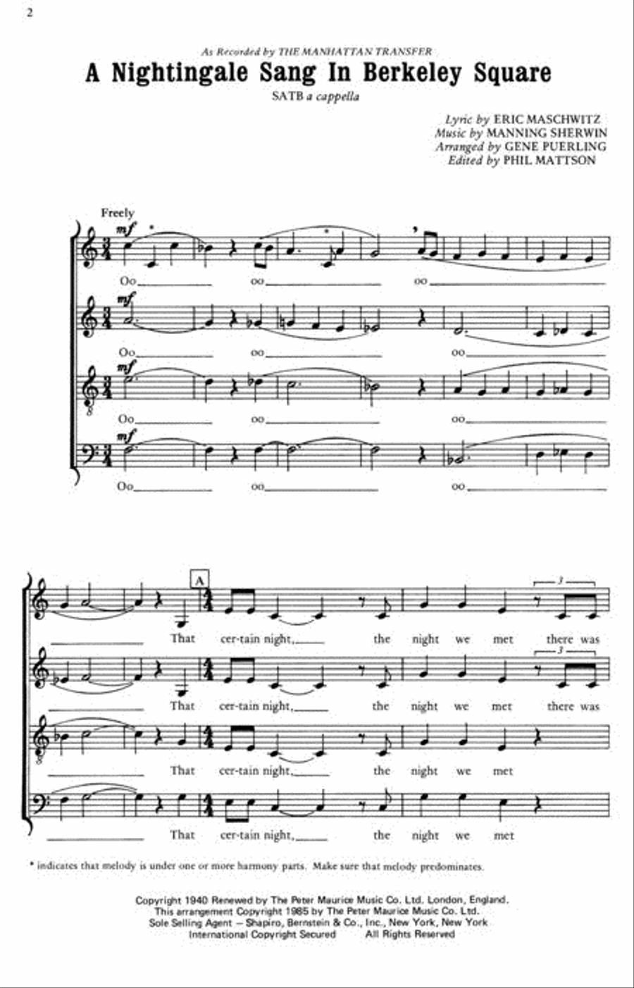 A Nightingale Sang in Berkeley Square 4-Part scores gallery preview page 2