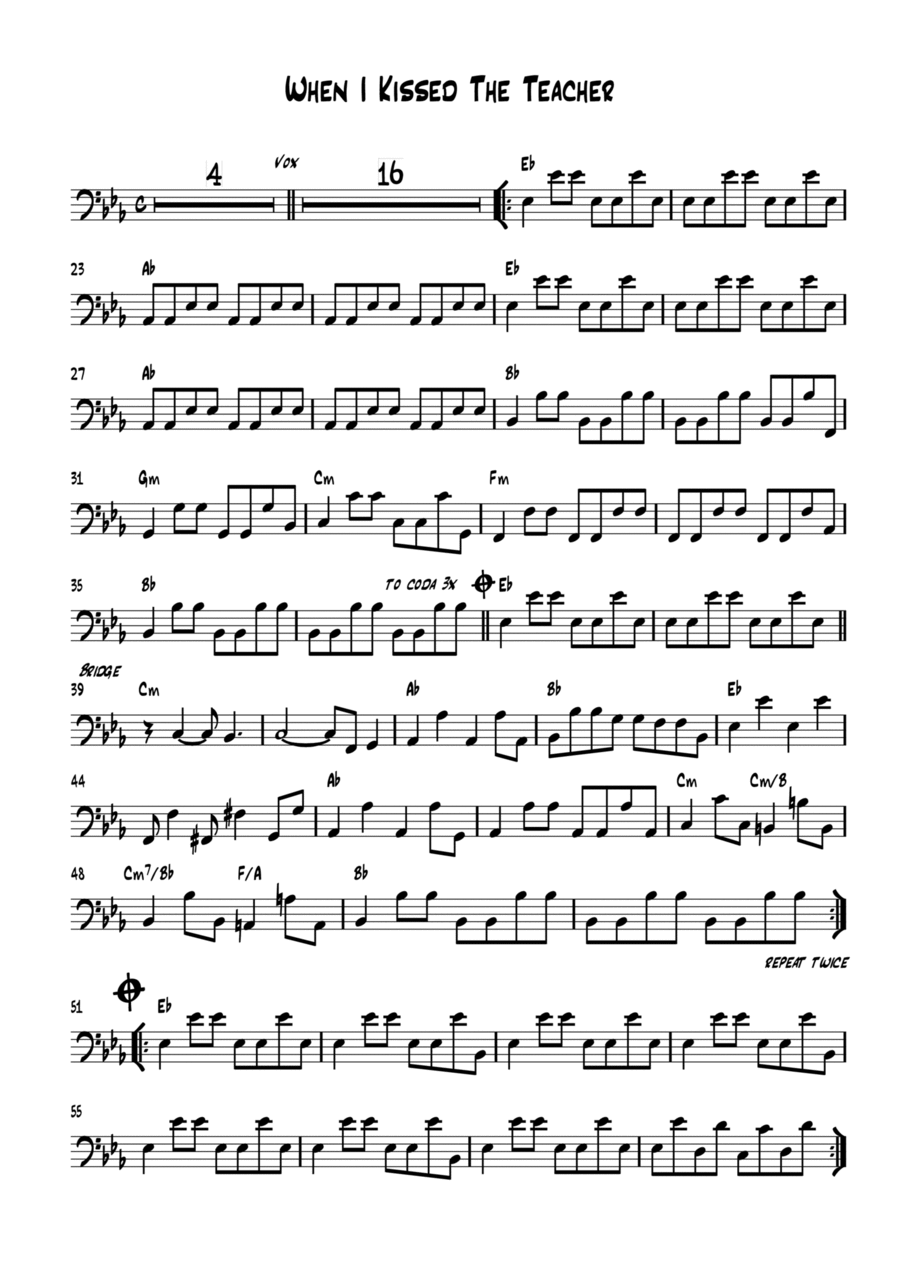 When I Kissed The Teacher Bass Guitar scores gallery preview page 1