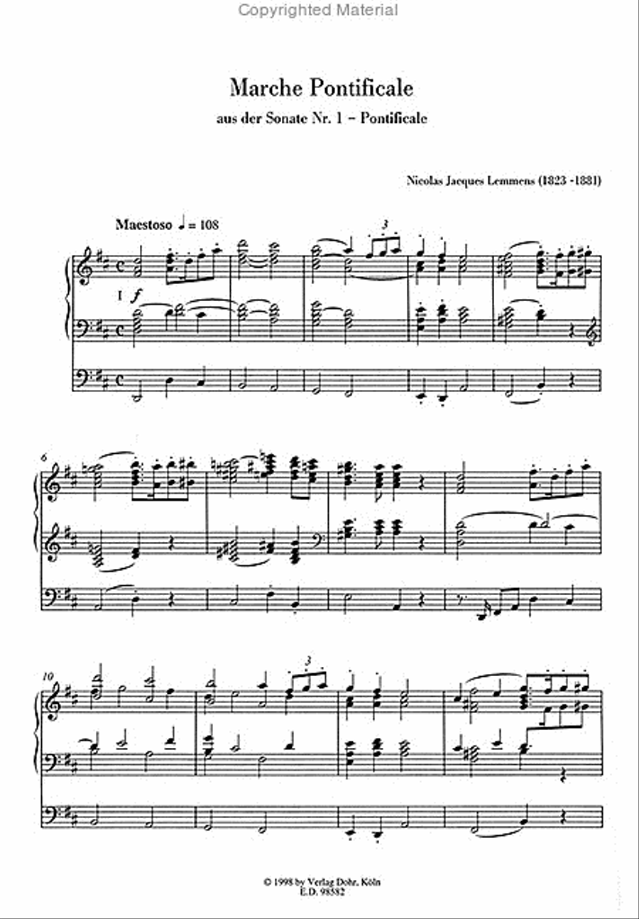 Marche Pontificale für Orgel D-Dur (aus der Sonate Nr. 1 