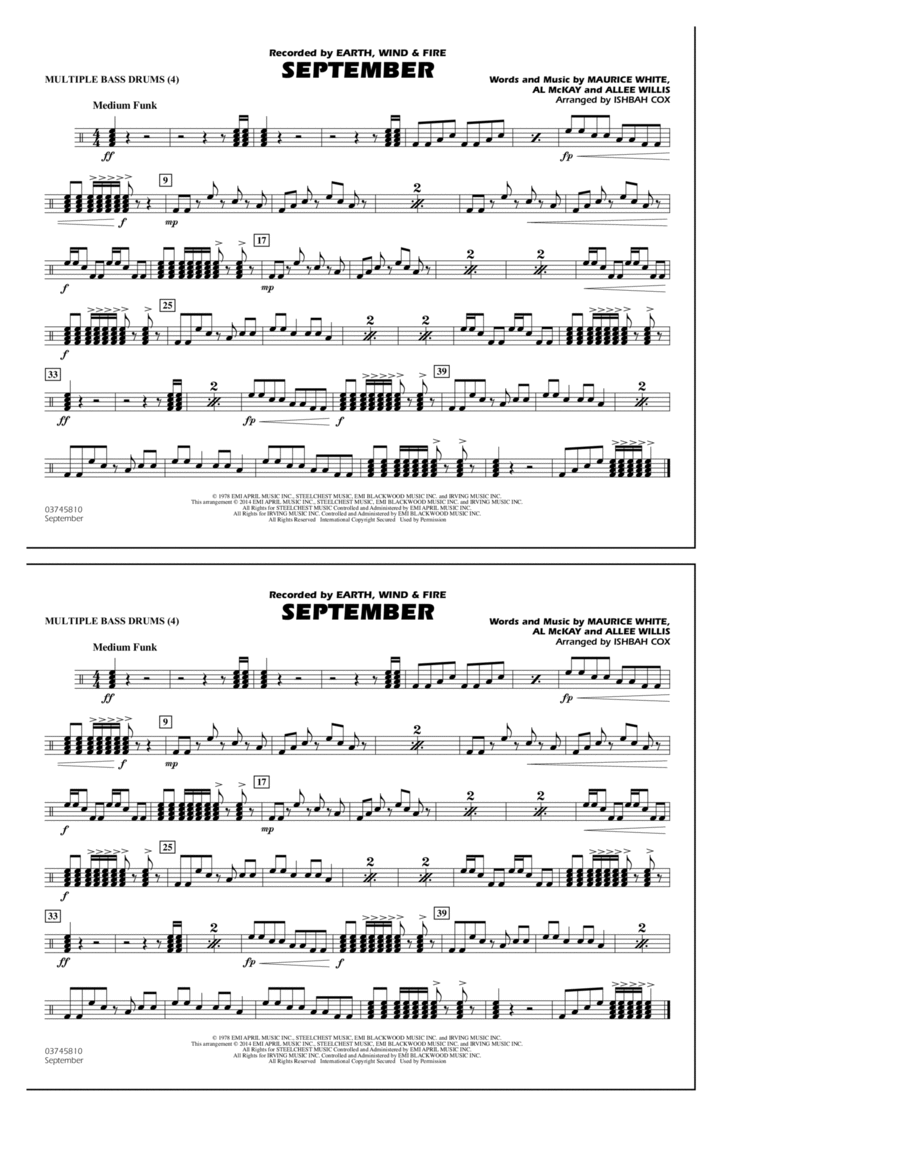 September - Multiple Bass Drums Marching Band scores gallery preview page 1