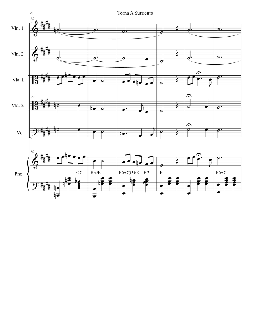 Torna A Surriento (Come Back To Sorrento) (for String Quintet and Piano) Piano Quartet scores gallery preview page 5