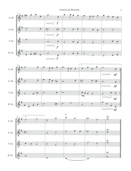 America the Beautiful for Saxophone Quartet (SATB or AATB) image number null