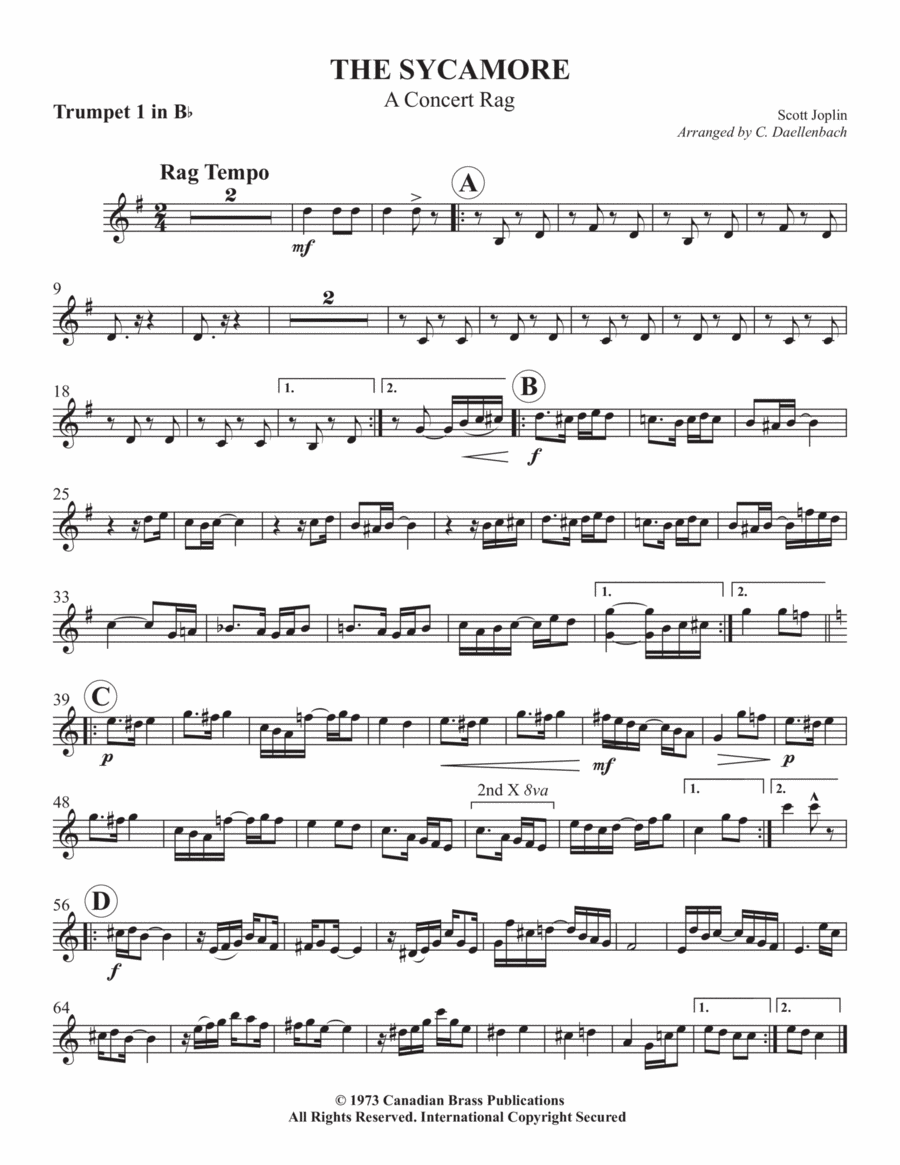 The Sycamore - Bb Trumpet 1 Brass Quintet scores gallery preview page 1