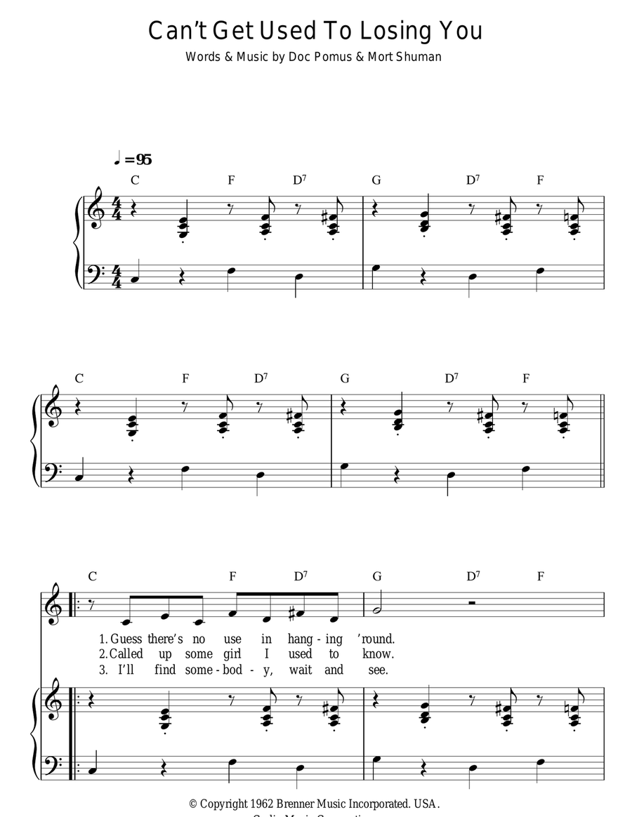 Can't Get Used To Losing You Piano, Vocal scores gallery preview page 1