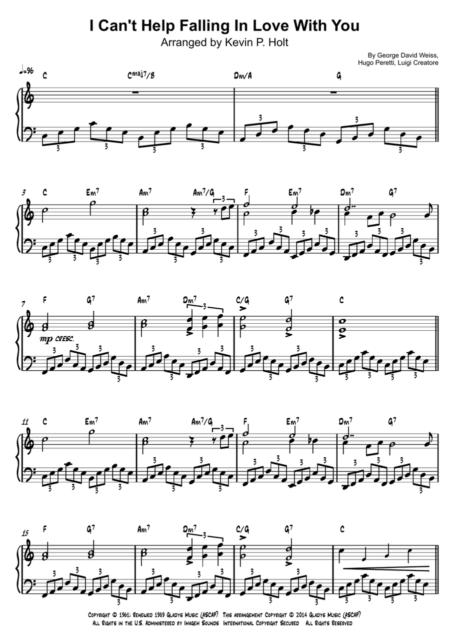 Can't Help Falling In Love Piano Solo scores gallery preview page 1