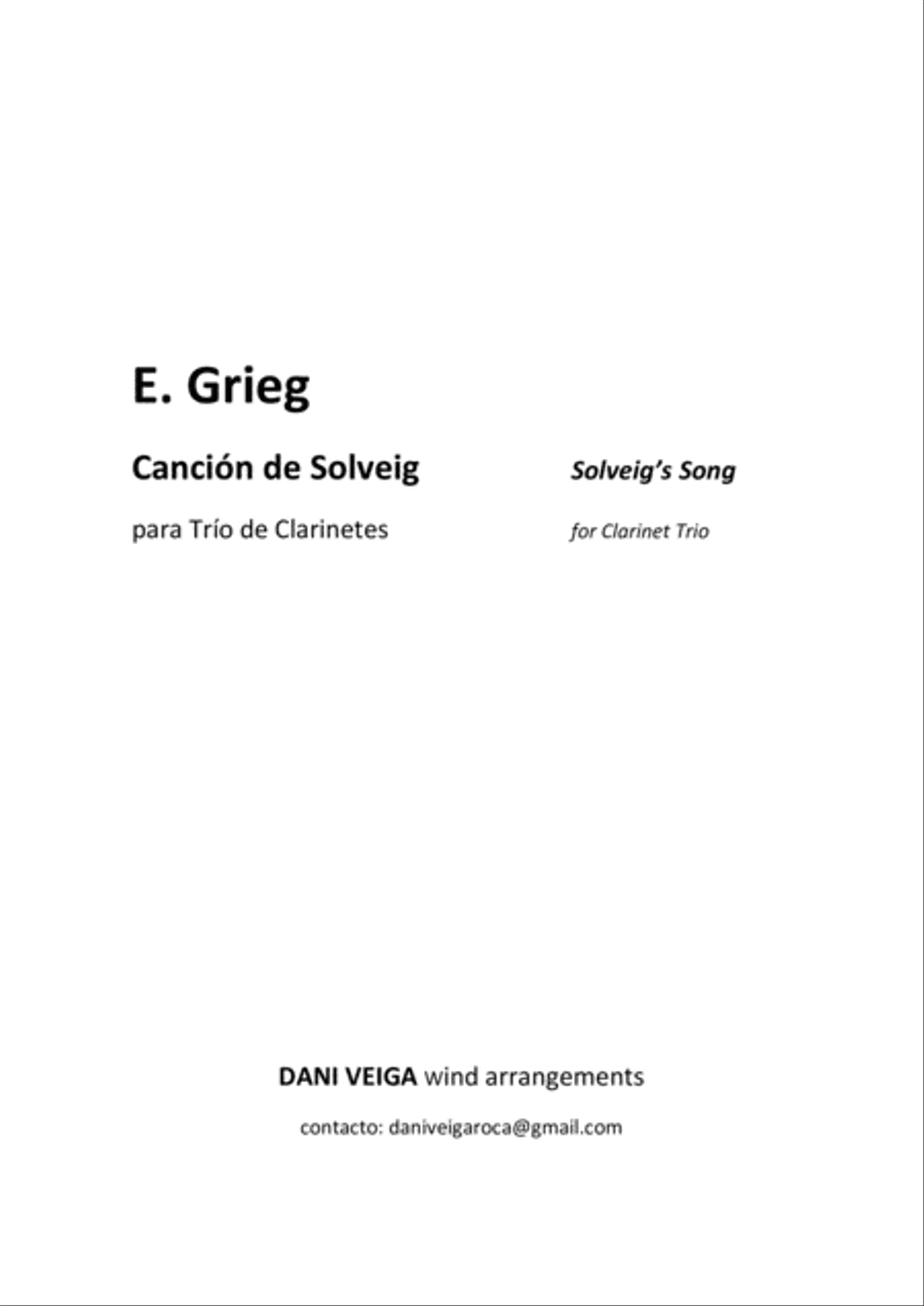 Solveig Song (easy 3 Clarinets arrangement) Woodwind Trio scores gallery preview page 2