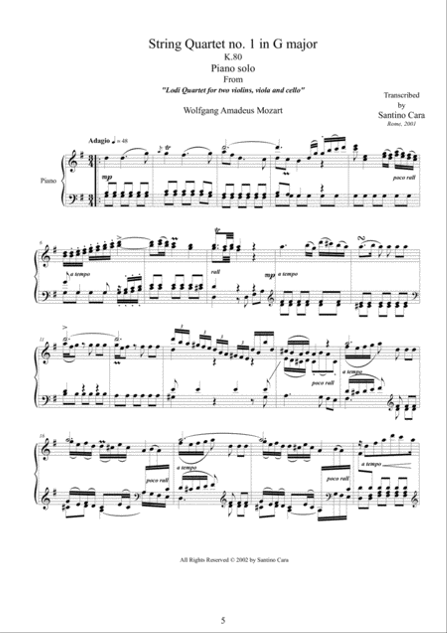 Mozart - 20 String Quartets - Piano Version Cello scores gallery preview page 5