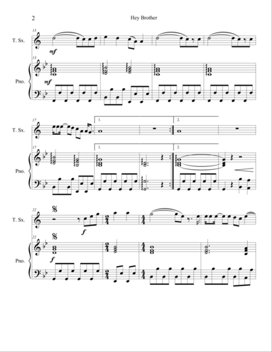 Hey Brother Woodwind Duet scores gallery preview page 2