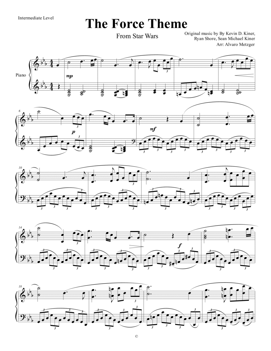 The Force Theme Piano Solo scores gallery preview page 1