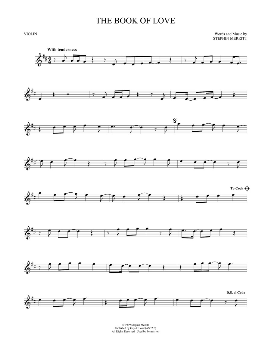 The Book Of Love Violin Solo scores gallery preview page 1