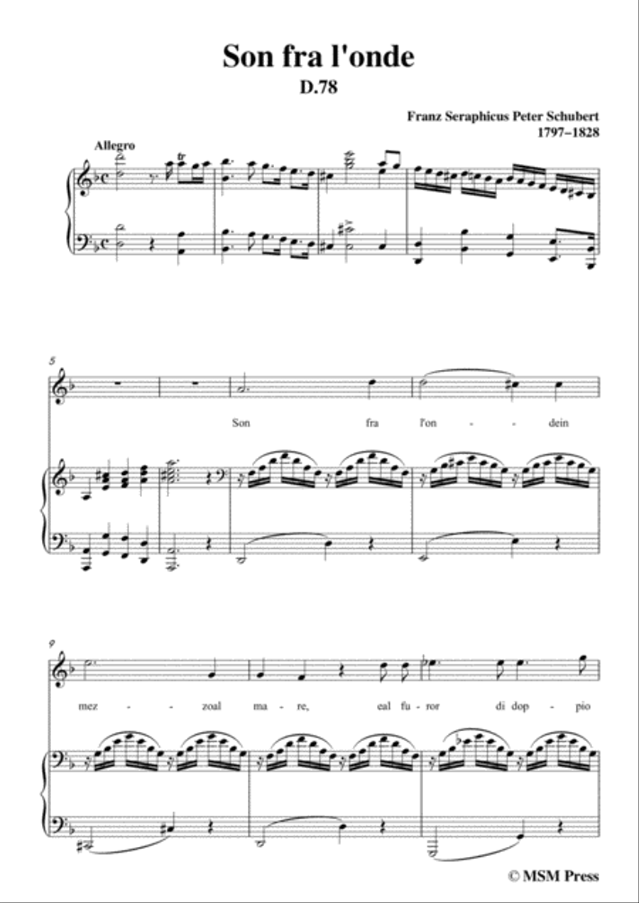 Schubert-Son fra l'onde,in d minor,for Voice&Piano Voice scores gallery preview page 3