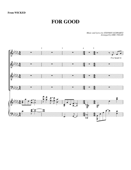For Good - SATB and Piano image number null
