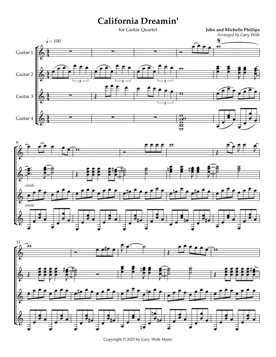California Dreamin' California Dreamin' Guitar scores gallery preview page 1