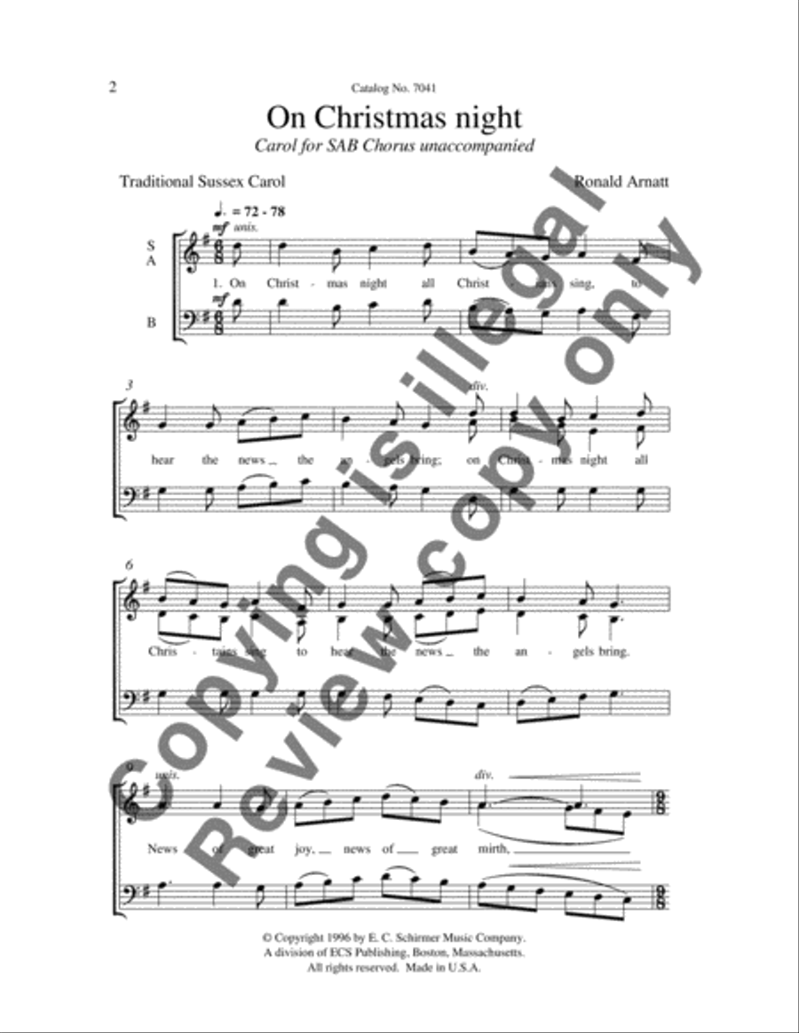 On Christmas night (Sussex Carol) 3-Part scores gallery preview page 3