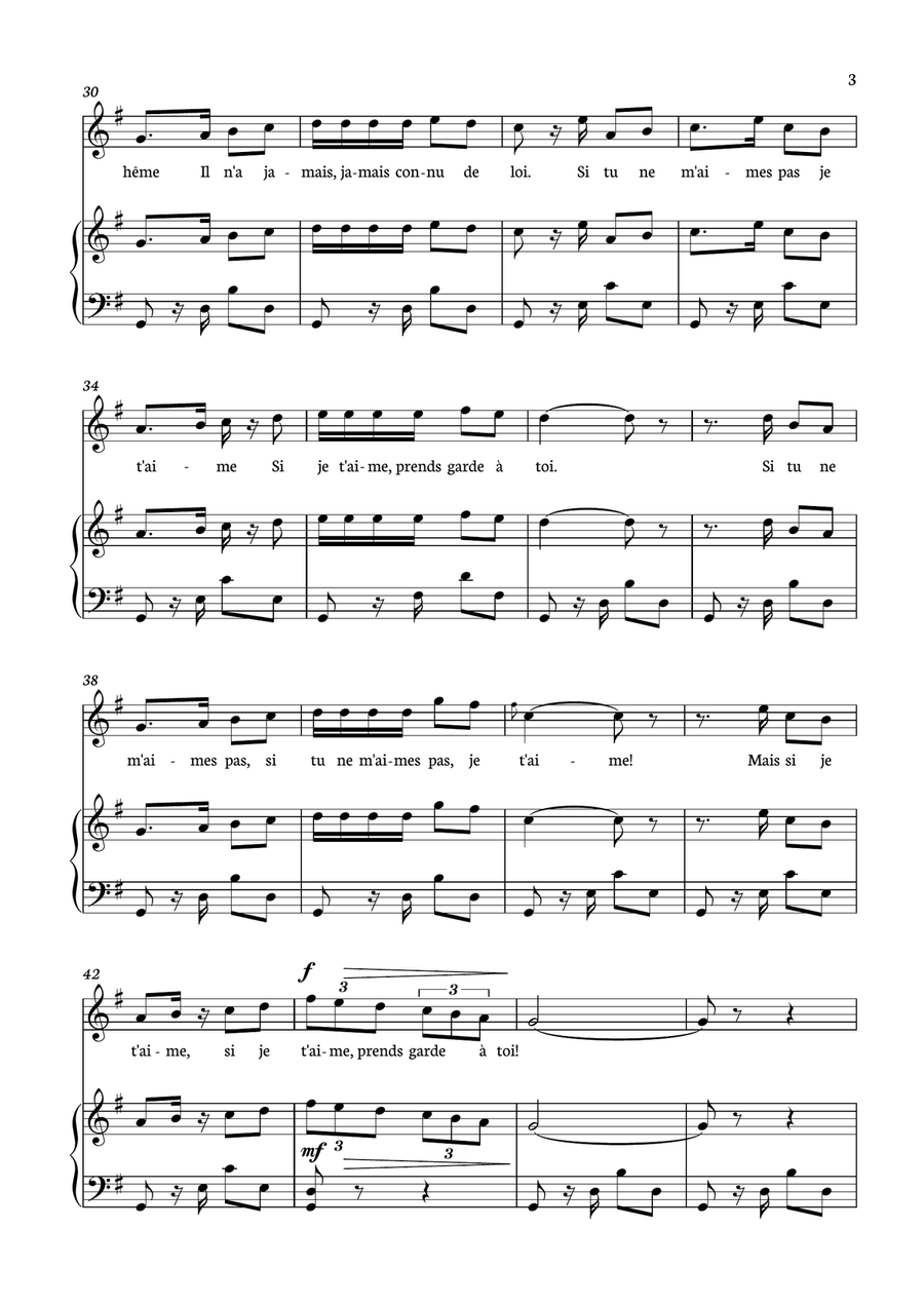 Habanera - Carmen for piano and voice in G minor. Piano, Vocal scores gallery preview page 3