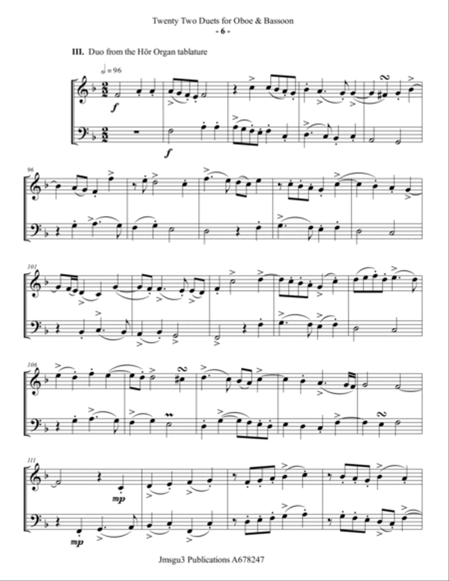 Josquin: 22 Duets for Oboe & Bassoon Woodwind Duet scores gallery preview page 6