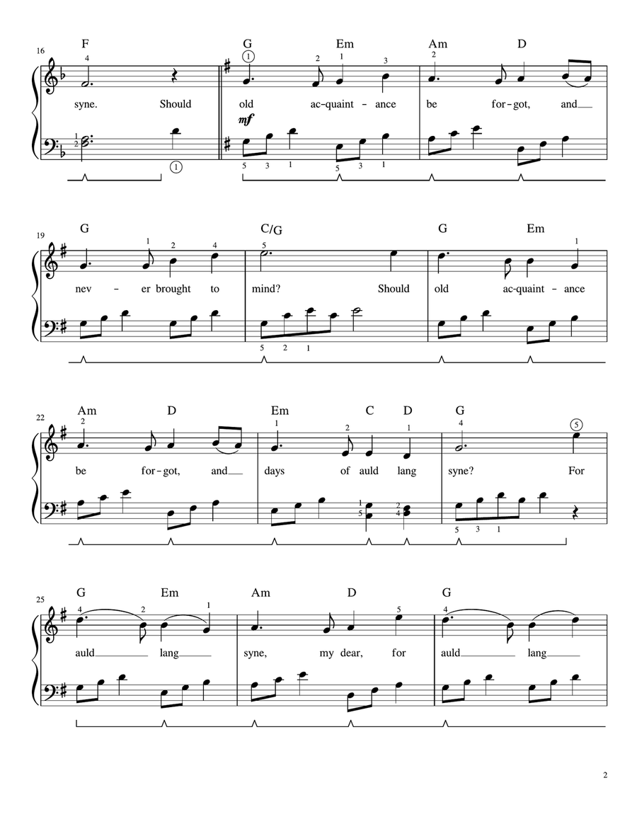 Auld Lang Syne (Easy Piano) Easy Piano scores gallery preview page 2