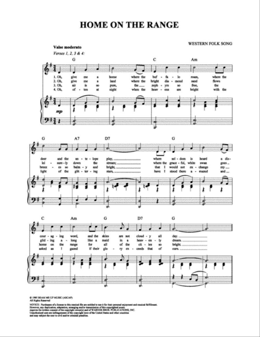 Home on the Range Piano, Vocal, Guitar scores gallery preview page 1