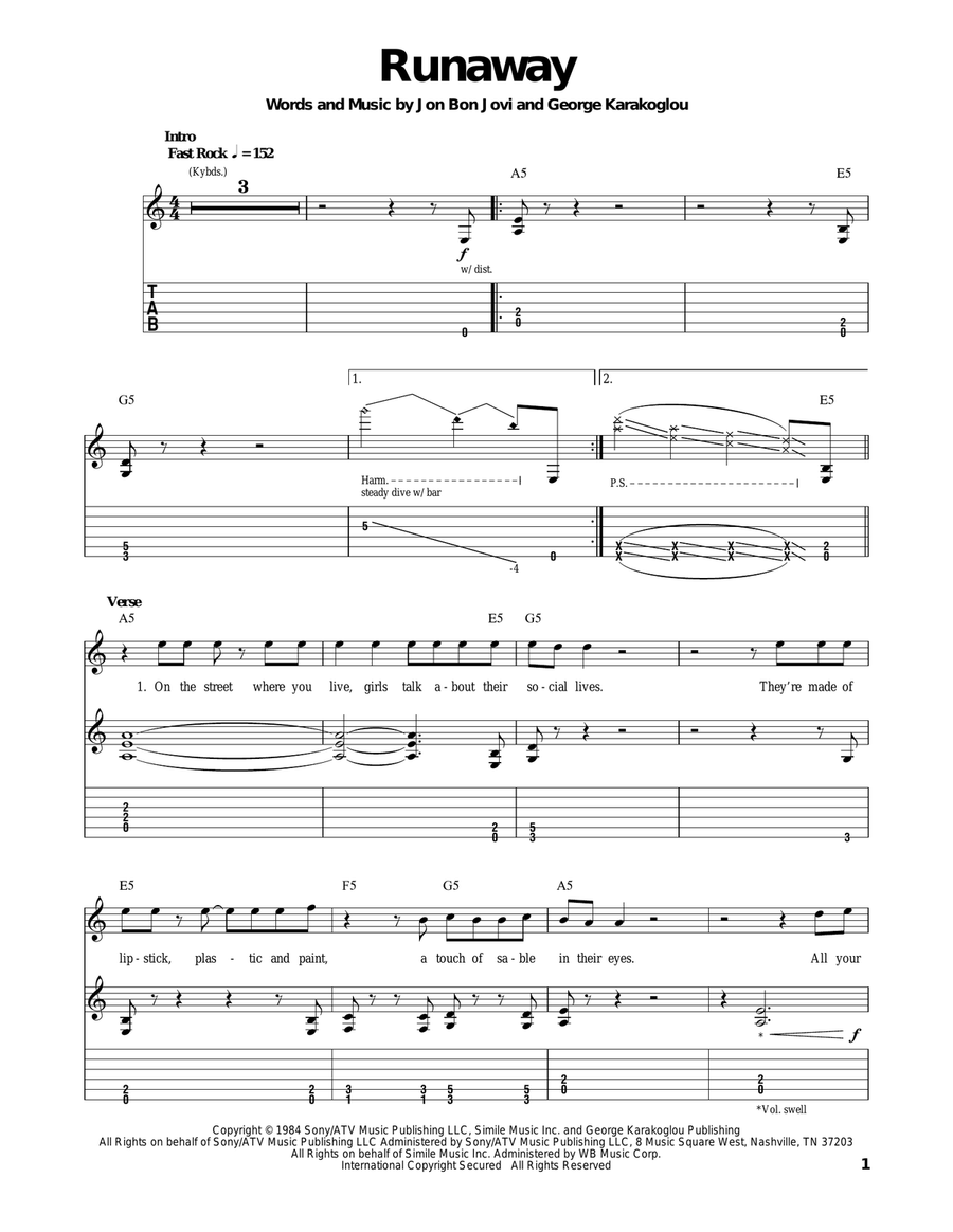 Runaway Acoustic Guitar scores gallery preview page 1