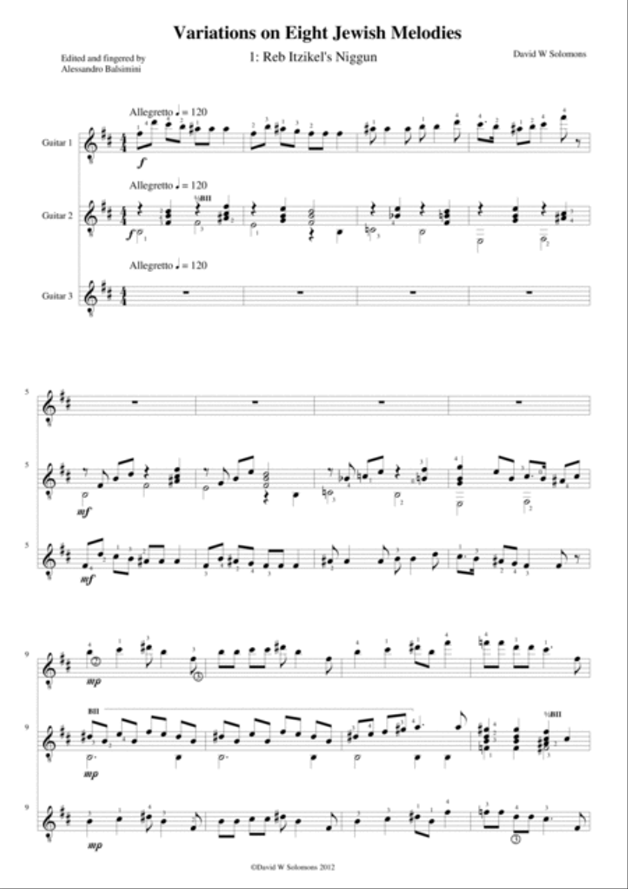 Variations on 8 Jewish melodies for guitar trio (complete set) Guitar Ensemble scores gallery preview page 2