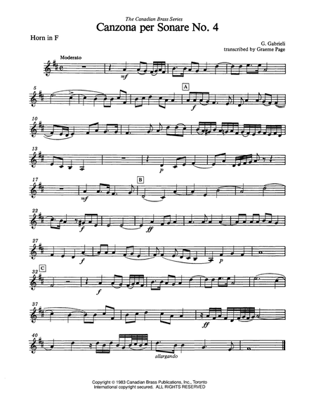 Canzona Per Sonare No. 4 - Horn in F