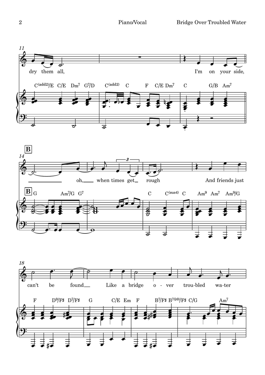 Bridge Over Troubled Water Piano, Vocal scores gallery preview page 4