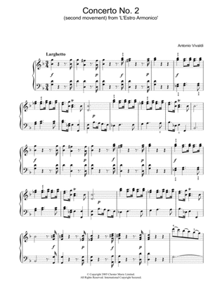 Book cover for Concerto No.2 (2nd Movement: Larghetto) from 'L'Estro Armonico' Op.3
