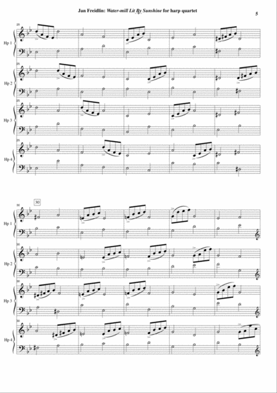 Jan Freidlin: Water-mill LIt By Sunshine for four harps Harp scores gallery preview page 5