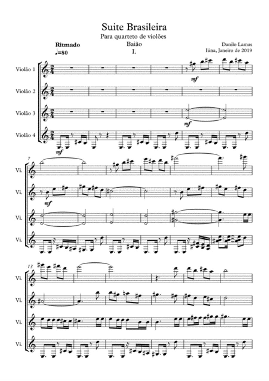 Suite Brasileira- Guitar quartet Large Ensemble scores gallery preview page 1