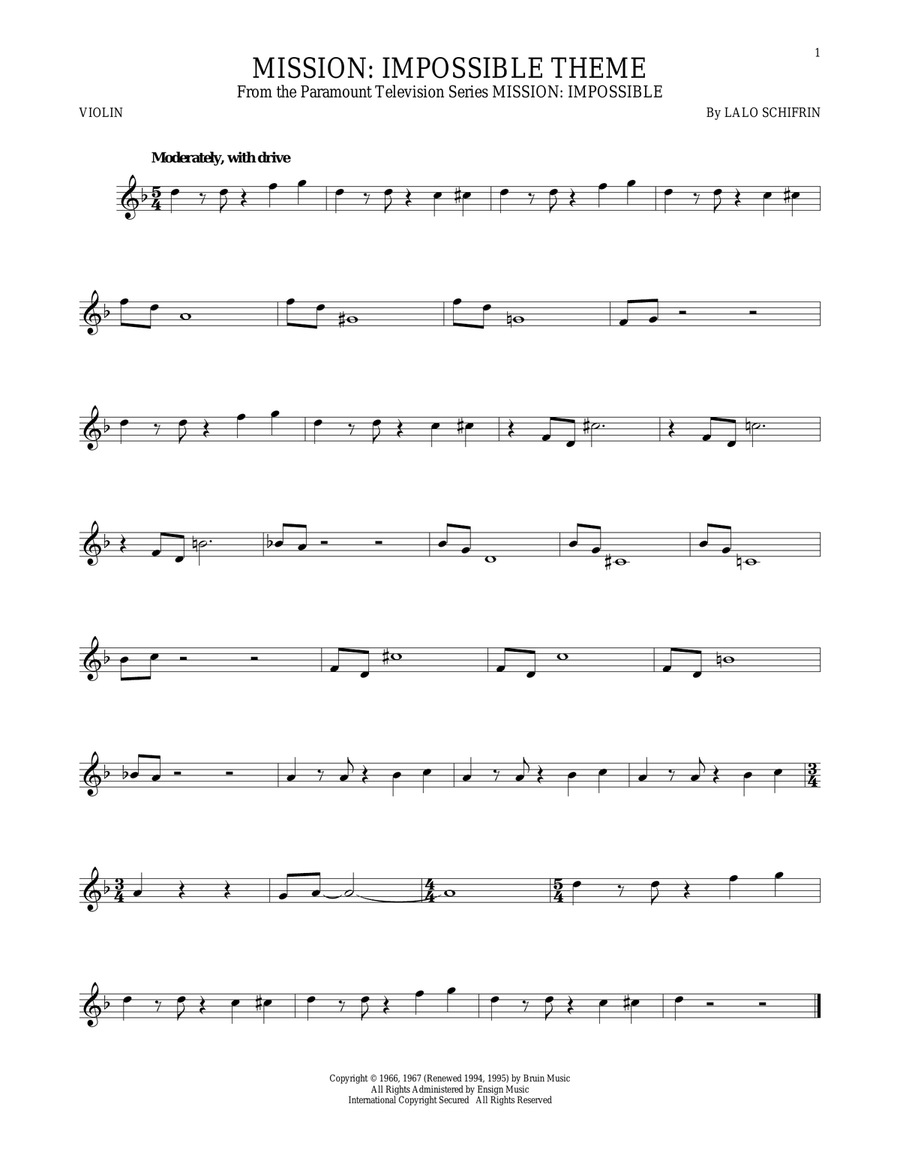 Mission: Impossible Theme Violin Solo scores gallery preview page 1