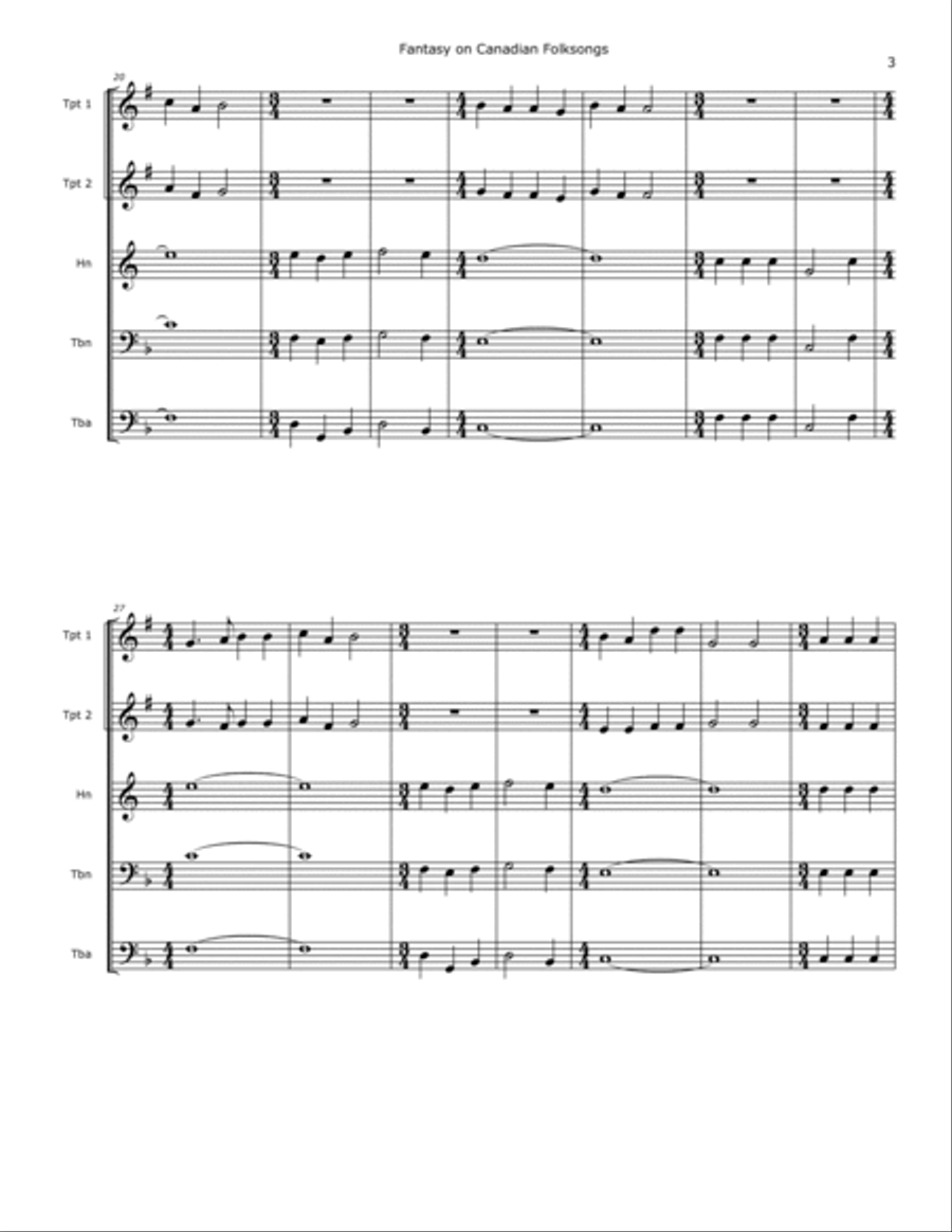 Fantasy of Canadian Folksongs Brass Ensemble scores gallery preview page 3