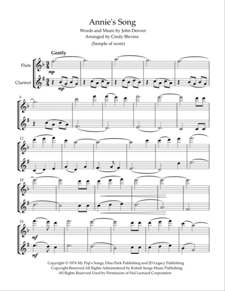 Annie's Song Woodwind Duet scores gallery preview page 2