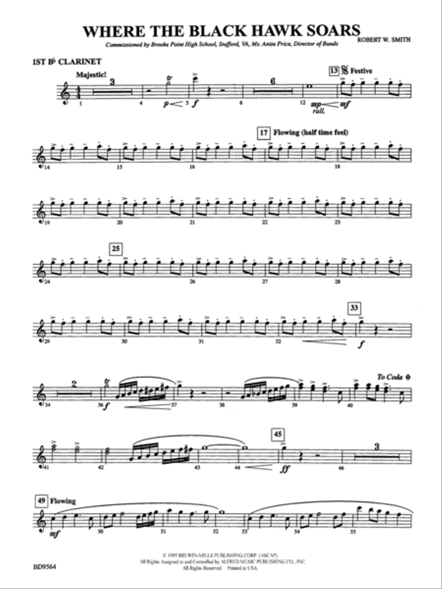 Where the Black Hawk Soars: 1st B-flat Clarinet Concert Band scores gallery preview page 1