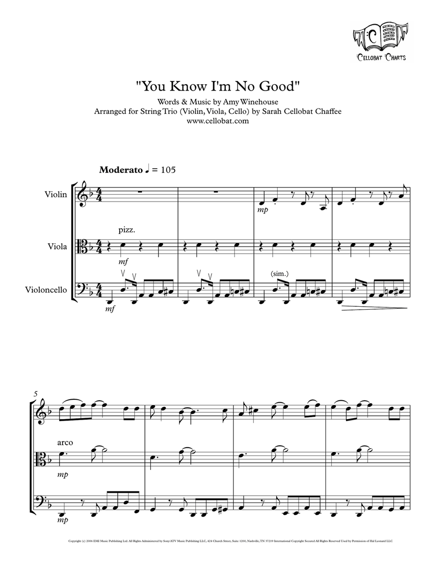 You Know I'm No Good by Amy Winehouse String Trio - Digital Sheet Music