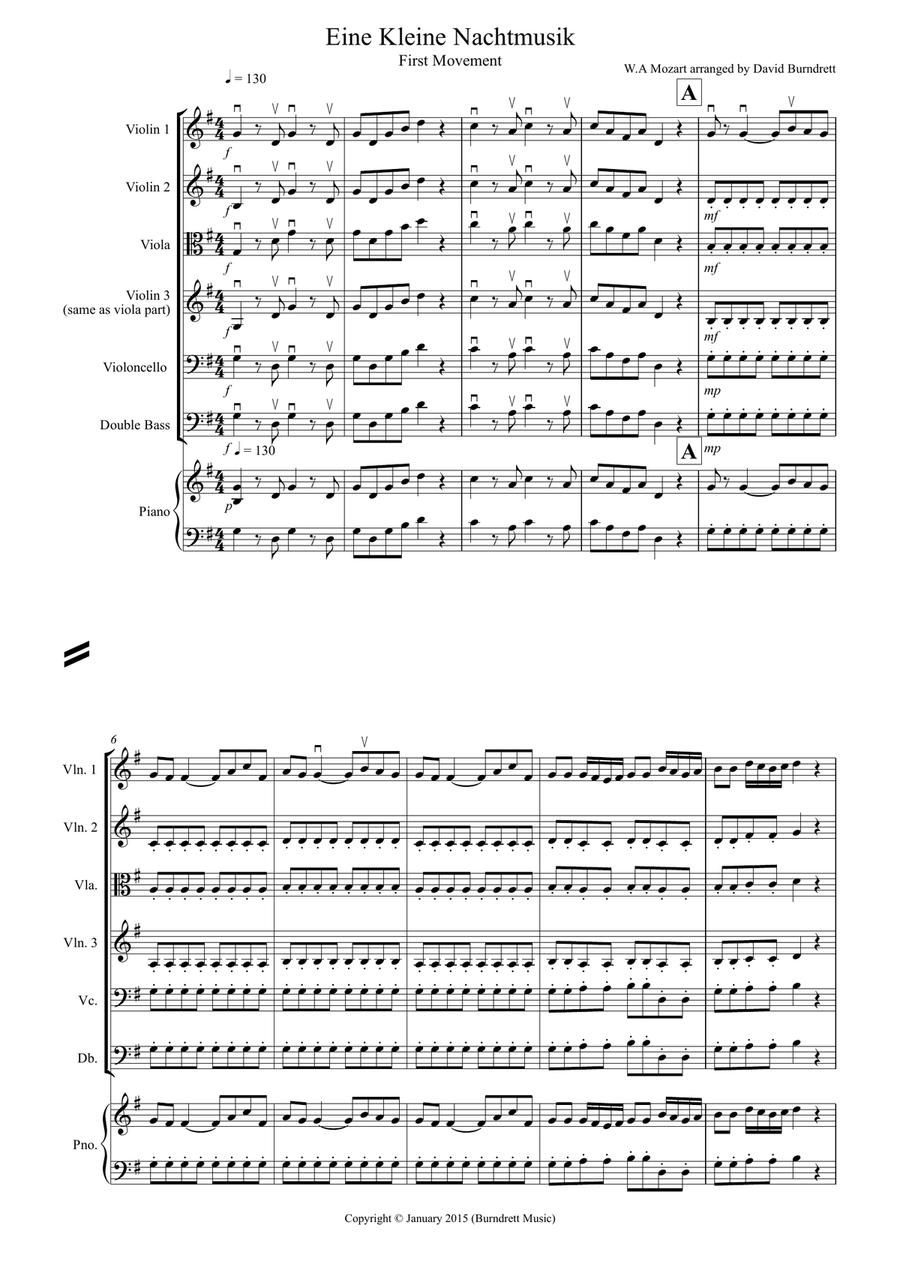 Eine Kleine Nachtmusik (1st movement) for String Orchestra String Quartet scores gallery preview page 1