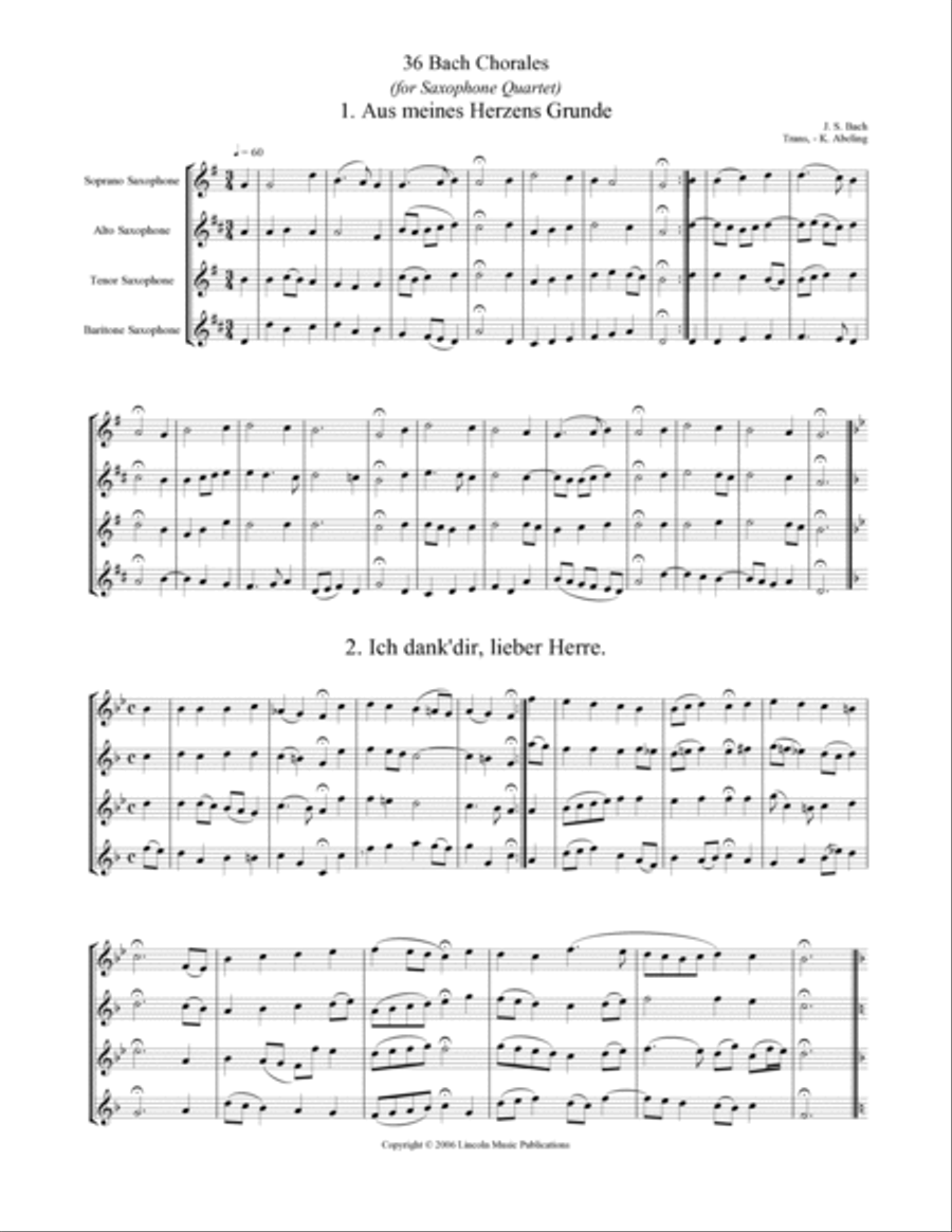 Bach Four-Part Chorales - 36 in Set (for Saxophone Quartet SATB or AATB) Saxophone Quartet scores gallery preview page 2