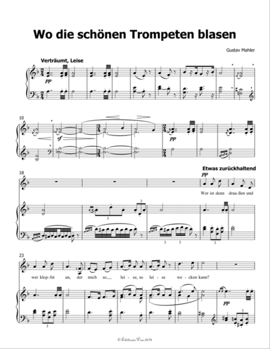 Wo die schönen Trompeten blasen, by Mahler, in d minor Piano, Vocal scores gallery preview page 3