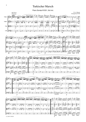 Mozart Turkischer March (Piano Sonata KV331, 3rd mvt.), for string quartet, CM011