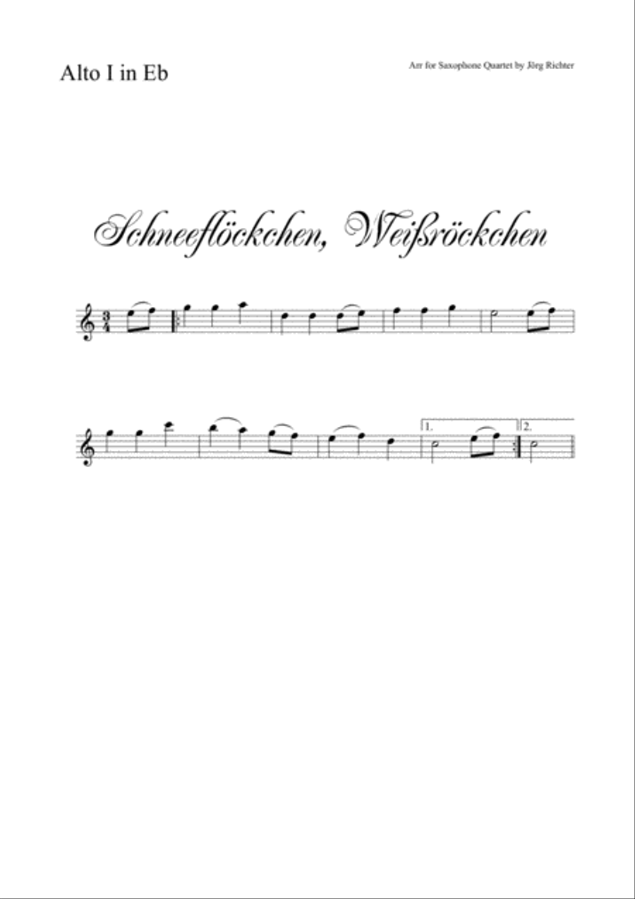 Tiny snowflake, white, tiny Skirt (Schneeflöckchen, Weißröckchen) for Saxophone Quartet Saxophone Quartet scores gallery preview page 3
