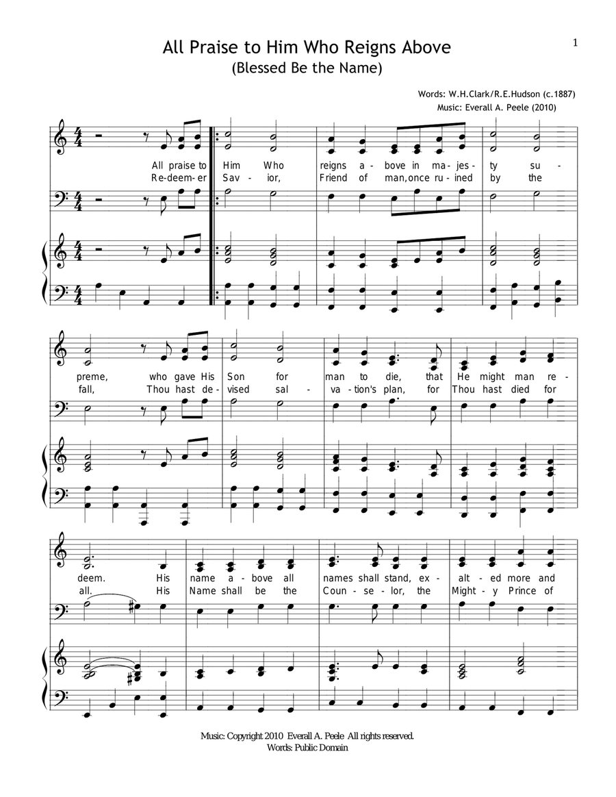 All Praise to Him Who Reigns Above (Blessed Be the Name) 4-Part scores gallery preview page 1