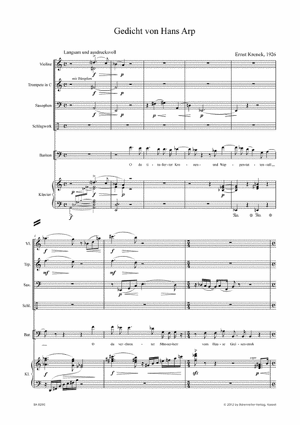 Gedicht von Hans Arp for Baritone and five Instruments