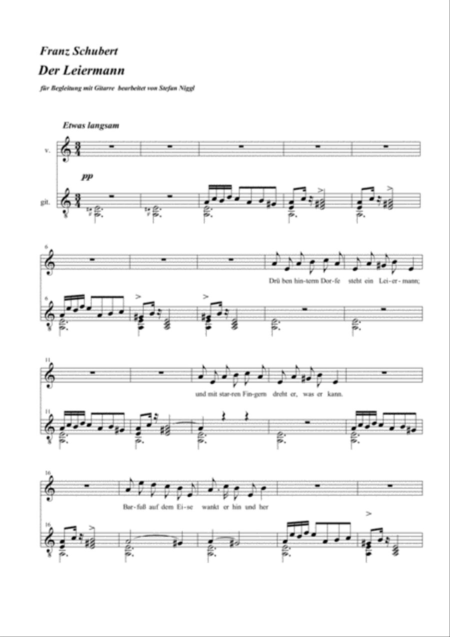 Der Leiermann for medium Voice and Guitar ( a minor ) Classical Guitar scores gallery preview page 1