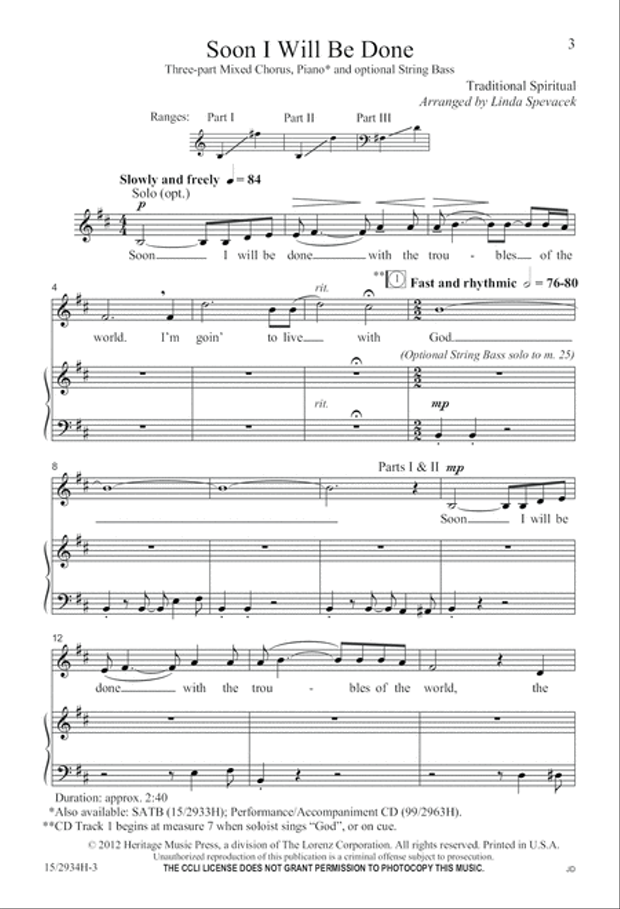 Soon I Will Be Done 3-Part scores gallery preview page 4