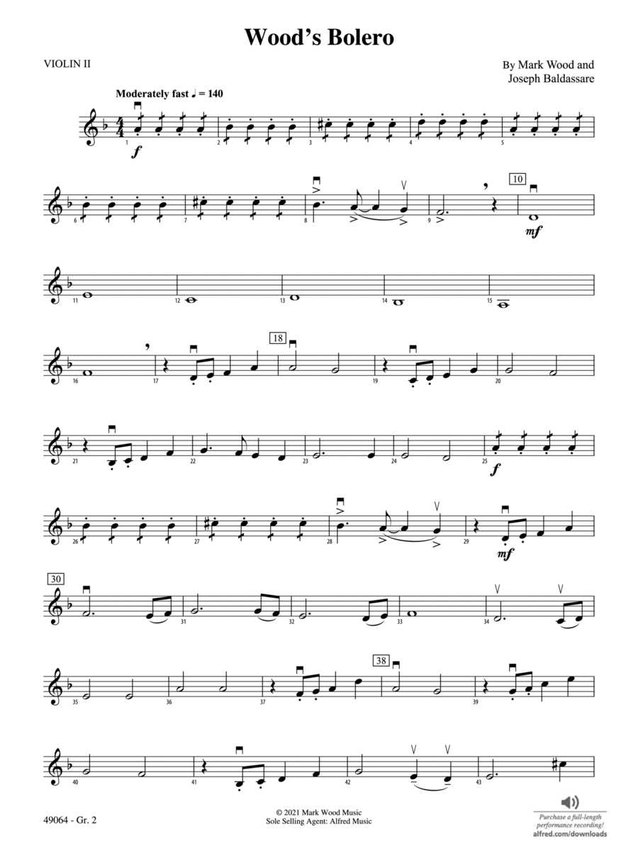 Wood's Bolero: Violin 2 - Grade 2 String Orchestra scores gallery preview page 1
