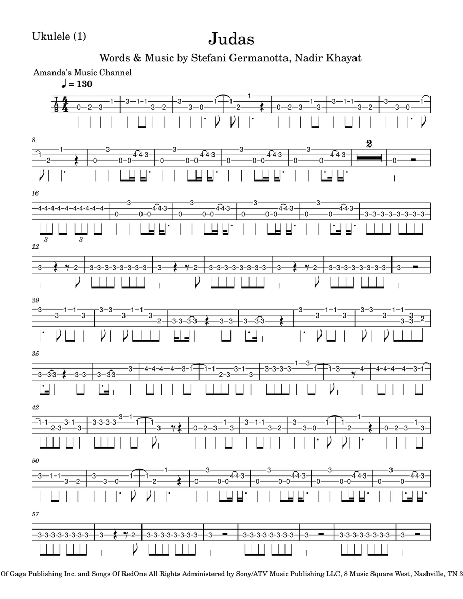 Judas Ukulele scores gallery preview page 1